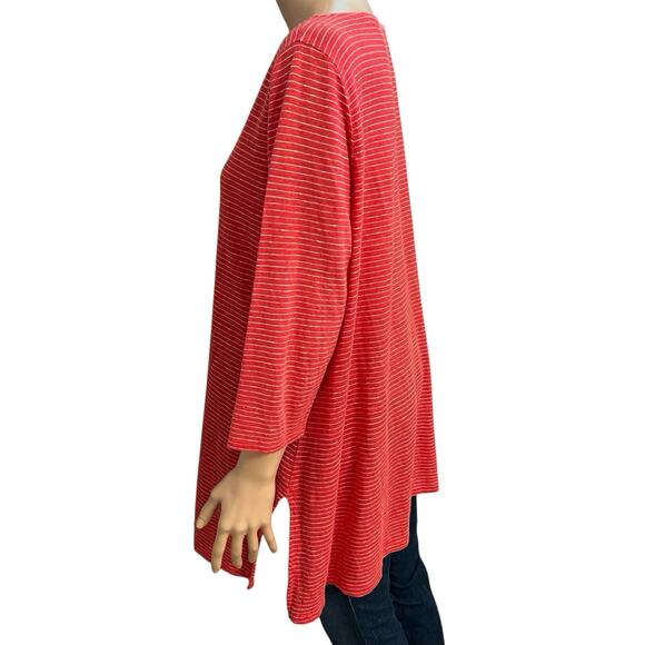 Eileen Fisher Organic Linen Knit Tunic Tshirt XL Striped 3/4 Sleeve Boat Neck - Picture 2 of 8